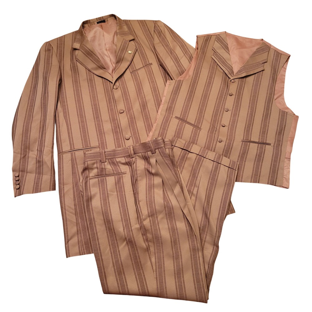 Falcone 42L 3pc Suit‎ Copper Stripe Longline Blazer Vest Pants Vintage Disco